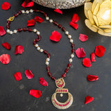 Beautifully handcrafted temple jewelry pendant set in 1 gm gold foaming case strung with shell pearls and colored Duldul beads