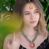 Unique necklace handcrafted a silver pendant and Jade stone beads