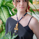 Deep Blue & Gold Statement necklace (Pure Silver)