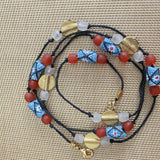 Blue and orange African recycled Krobo glass beads Mask Chain
