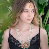 Statement Gold-plated Silver pendant paired with multiple rice pearl strings