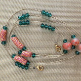 Green Crystals with Orange African Recycled Glass Krobo Beads Mask Chain