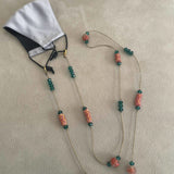 Green Crystals with Orange African Recycled Glass Krobo Beads Mask Chain