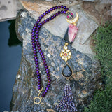 Unique layered agate and kundan pendant with shining crystal beads
