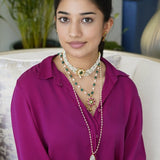 Neckpiece handcrafted with pearls, silver, kundan, kemp stones, green onyx