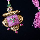 Traditional Style pink and gold statement necklace ( Alaya Collection) (Pure Silver)