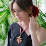 Traditional Style pink and gold statement necklace ( Alaya Collection) (Pure Silver)