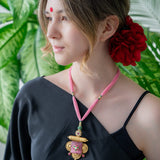 Traditional Style pink and gold statement necklace ( Alaya Collection) (Pure Silver)