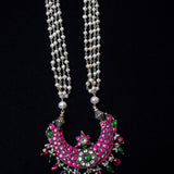Statement Silver Necklace paired with pearls