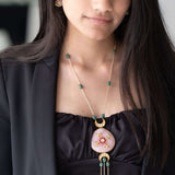 Rose quartz and Kundan pendant paired with Amozonite beads