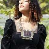 Jute necklace paired with an Afghani pendant