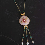 Rose quartz and Kundan pendant paired with Amozonite beads