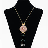Rose quartz and Kundan pendant paired with Amozonite beads