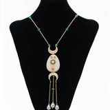 White quartz and kundan pendant paired with grey pearls & green fluroite beads