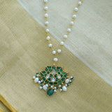 Neckpiece made with pearls, silver, kundan, kemp stones and onyx stone