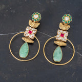 Unique statement earrings with kundan & aquamarine stone