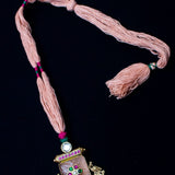 Peach & Gold Statement necklace with Traditional pendant (Pure Silver)