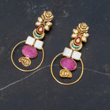 Statement earrings with pink quartz and kundan