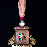Peach & Gold Statement necklace with Traditional pendant (Pure Silver)