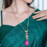 Stunning hot pink agate stone with moon figure pendant chain