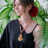 Peach & Gold Statement necklace with Traditional pendant (Pure Silver)