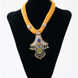 Yellow cotton braided necklace with Afghani Pendant