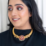 Handcrafted intricately designed hasli and earrings set
