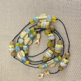 Yellow African Recycled glass Krobo Beads and Brass Mask Chain