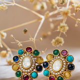Navratna Kundan Flower Earrings