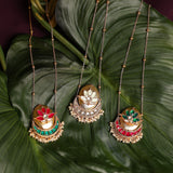 BlushEmerald Heritage Chain: Long chain with vibrant heritage hues of pink, green- Isha Collection