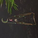 Long chain with vibrant heritage hues of pink , green: Isha Collection , BlushEmerald Heritage Chain