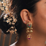Majestic fusion earrings, Kundan Design with Green Semi-precious stone- Fiza Collection