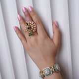 Royal Peacock Ring: Lustrous kundan ring with green charm - Ring Collection