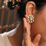 Signity glow White Kundan Flower Earrings