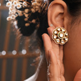 Signity glow White Kundan Flower Earrings