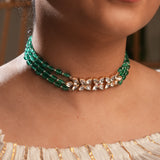 Stone chain with Kundan tri-flower choker