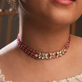 Stone chain with Kundan tri-flower choker