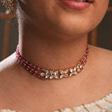 Stone chain with Kundan tri-flower choker