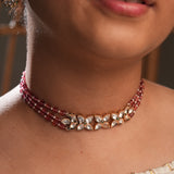 Stone chain with Kundan tri-flower choker