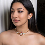 Aurora Gem Choker: Kundan choker with navratna stones vibrant accents in center- Isha Collection