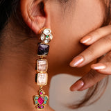 Majestic fusion earrings with beautiful Pink Quartz Kundan Design- Fiza Collection