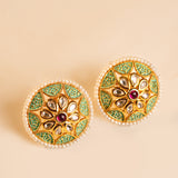 Signity glow Sage Green Kundan Shell Earrings