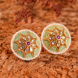 Signity glow Sage Green Kundan Shell Earrings