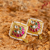 Majestic fusion earrings in Red with beautiful Kundan Design- Fiza Collection