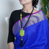 Long Beaded Black Chain with Green Agate pendant with Hanging