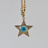 Evil eye in star shape in gold chain with swaroski stones