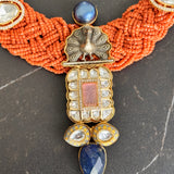 Coral Weave Kundan Necklace: Handwoven coral beads with Kundan - Isaana Collection
