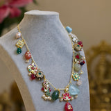 Regal Meenakari Gem: Colorful gemstone and kempstones enamel necklace - Isaana Collection