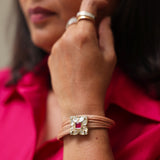Luminous Mesh Rose Gold Bangles Bracelet with Red Kundan and Stones: Statement Cuff