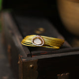 Luminous Mesh Gold Bangles Bracelet with White Kundan and Stones: Statement Cuff